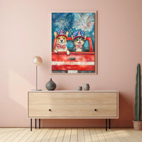 Original Handpainted Watercolor Dog And Cat Artwork Poster