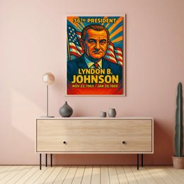 Lyndon B. Johnson 36th President of the United States Colorful Comic Book Style Poster