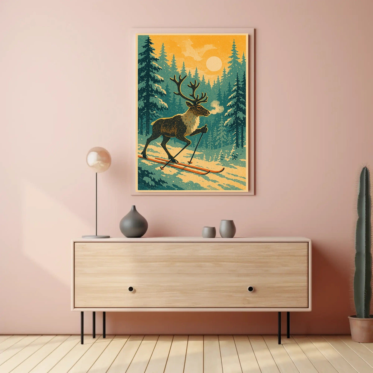 Skiing Reindeer In Winter Wonderland Poster