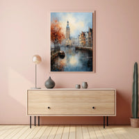 Amsterdam Canal Scene: European Travel Urban or Cityscape Poster