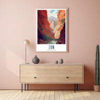 Zion National Park Travel Poster Vintage Canyon Print