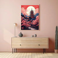 Japanese Pagoda Art Print Illustrates Cultural Heritage Poster