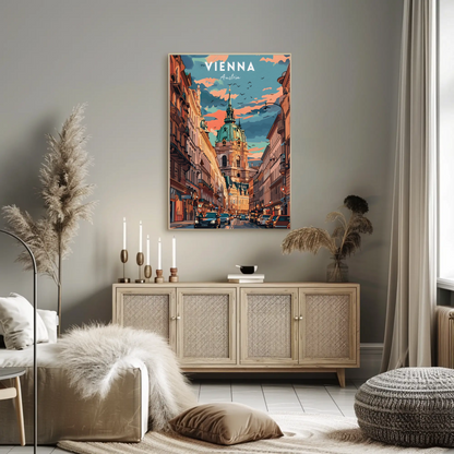 Vienna Cathedral Sunset Travel Poster
