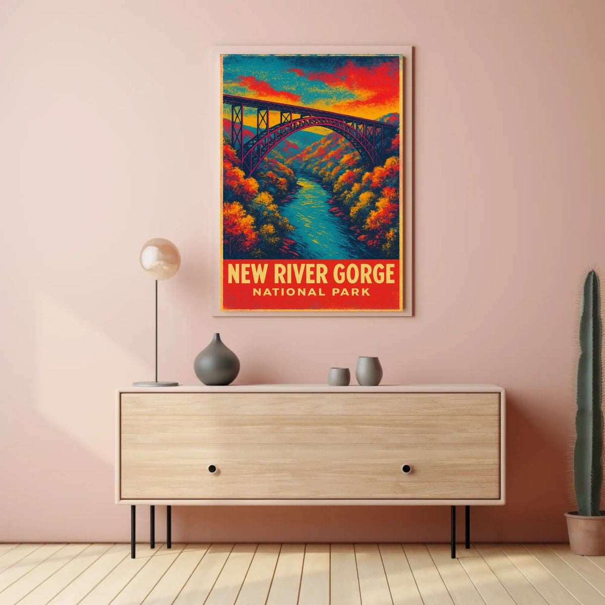 New River Gorge Autumn Vintage Travel Retro 80s Poster