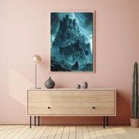 Ominous Fortress under Stormy Skies: Fantasy or Mythology Poster PosterGoat