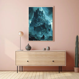 Ominous Fortress under Stormy Skies: Fantasy or Mythology Poster PosterGoat