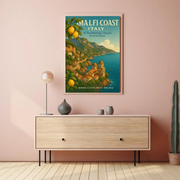 Amalfi Coast Vintage Travel Poster: Italian Scenic Beauty