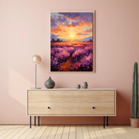 Sunset Over Lavender Fields Poster