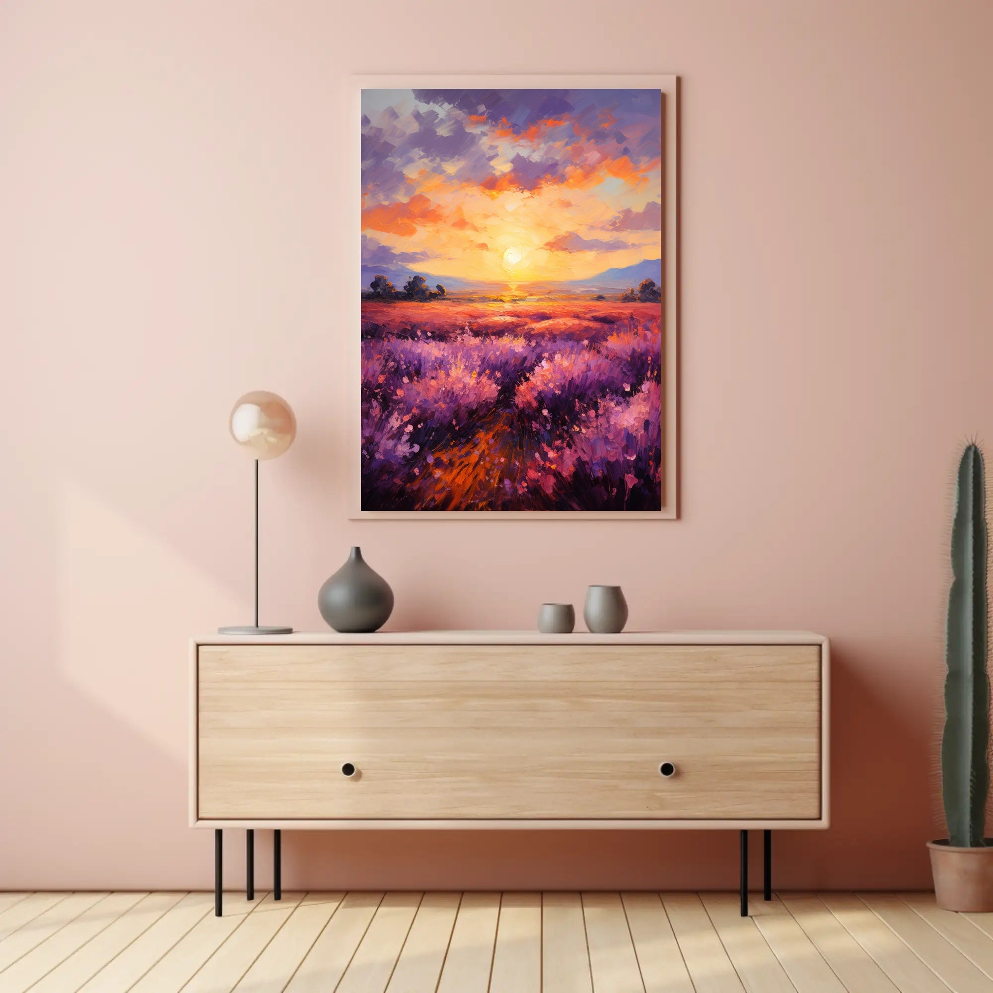 Sunset Over Lavender Fields Poster