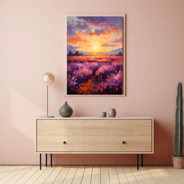 Sunset Over Lavender Fields Poster