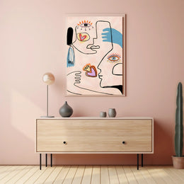 Abstract Faces And Hearts Poster Modern Art Print