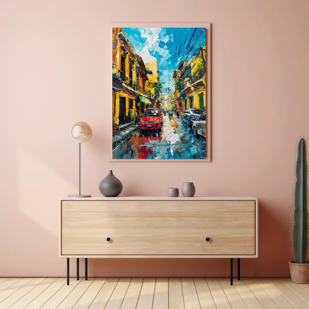 Vibrant Urban Street Scene Impressionistic Art Poster