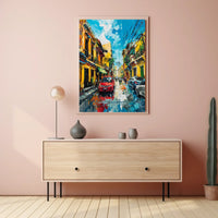 Vibrant Urban Street Scene Impressionistic Art Poster
