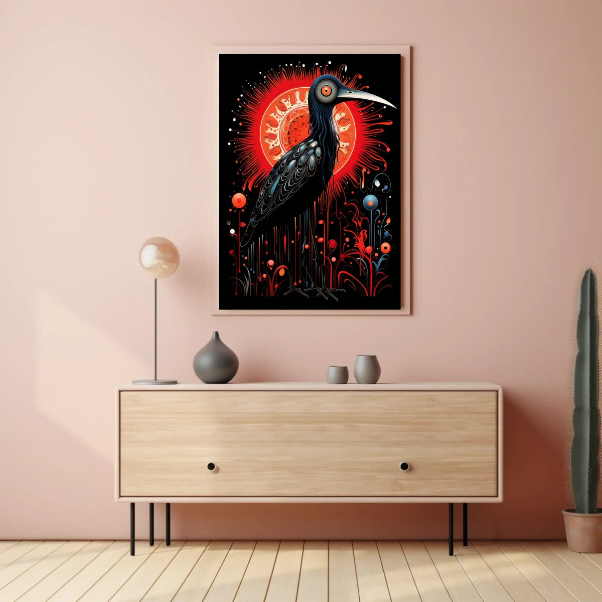 Stylized Heron in Abstract Modern Artwork Poster