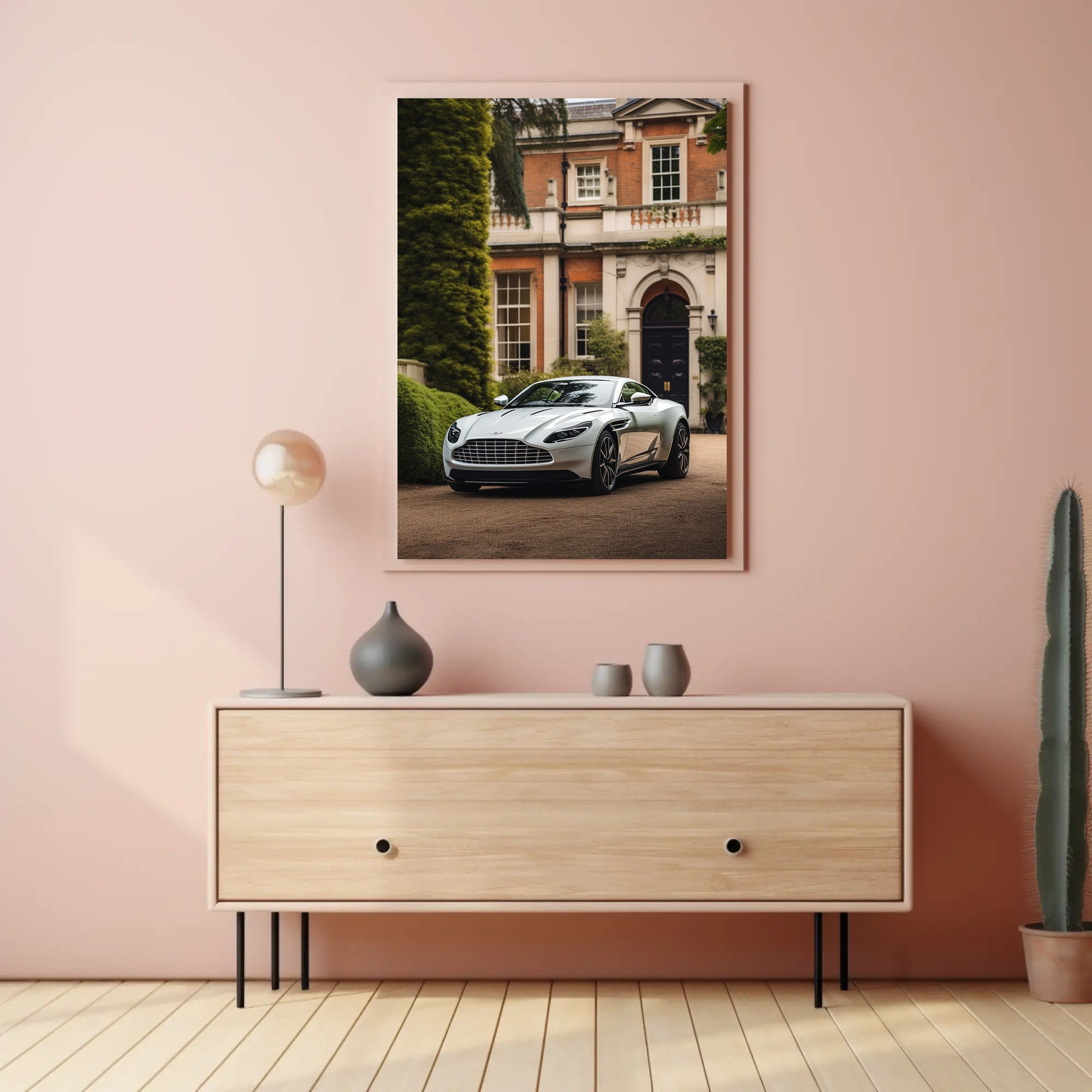 Luxury Sports Car in Front of Classic Mansion Poster