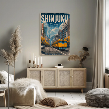 Shinjuku Tokyo Yellow Train Street City Travel Poster