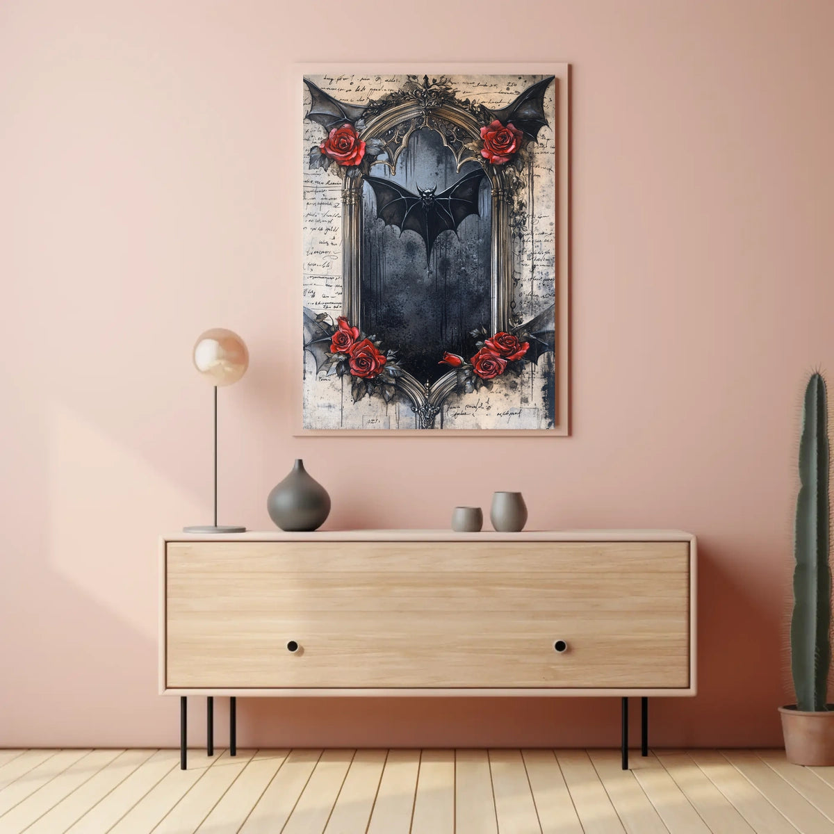 Gothic Bat Dark Roses Artistic Pop Culture Poster