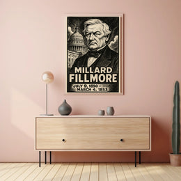 Millard Fillmore 13th President of the United States B & W Comic Sketch Poster