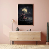 Moonlit Roses Under Night Sky: Space or Astronomy Poster PosterGoat