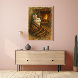 Cozy Rabbit By The Fireplace Poster