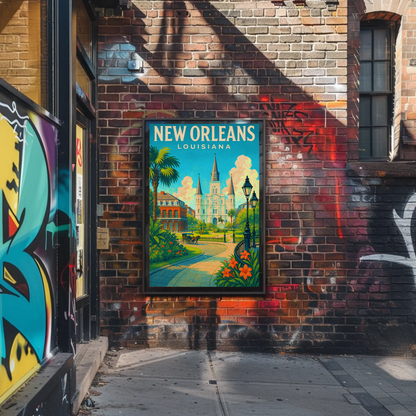 New Orleans Louisiana Cathedral Garden Vintage Travel Poster