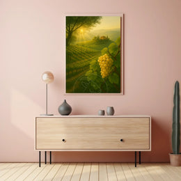 Serene Vineyard Landscape with Golden Grapes: Artistic Poster
