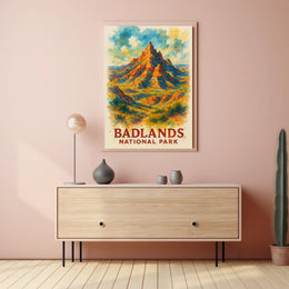 Badlands National Park Vibrant Watercolor Landscape Poster