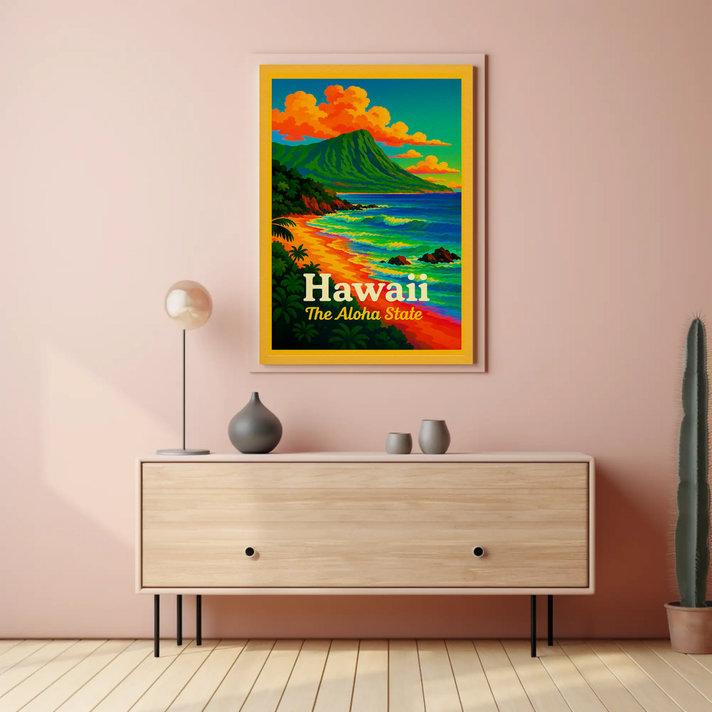 Hawaii Aloha State Colorful Coastline Travel Poster