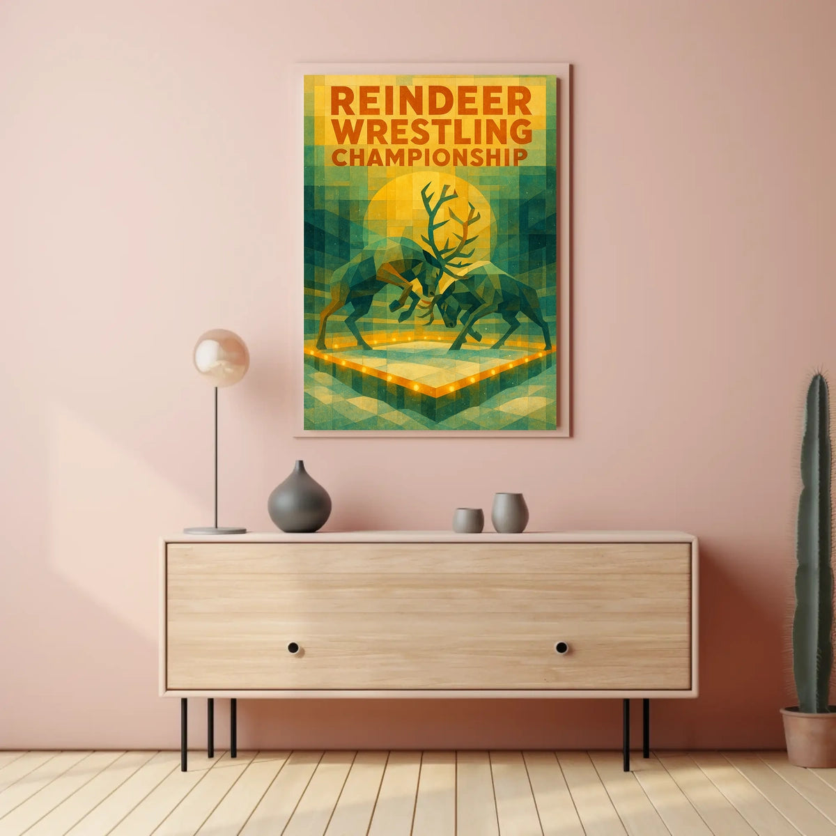 Reindeer Wrestling Championship Vintage Art Poster
