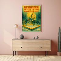 Reindeer Wrestling Championship Vintage Art Poster