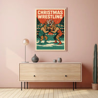 Christmas Wrestling Reindeer Vintage Sports Poster