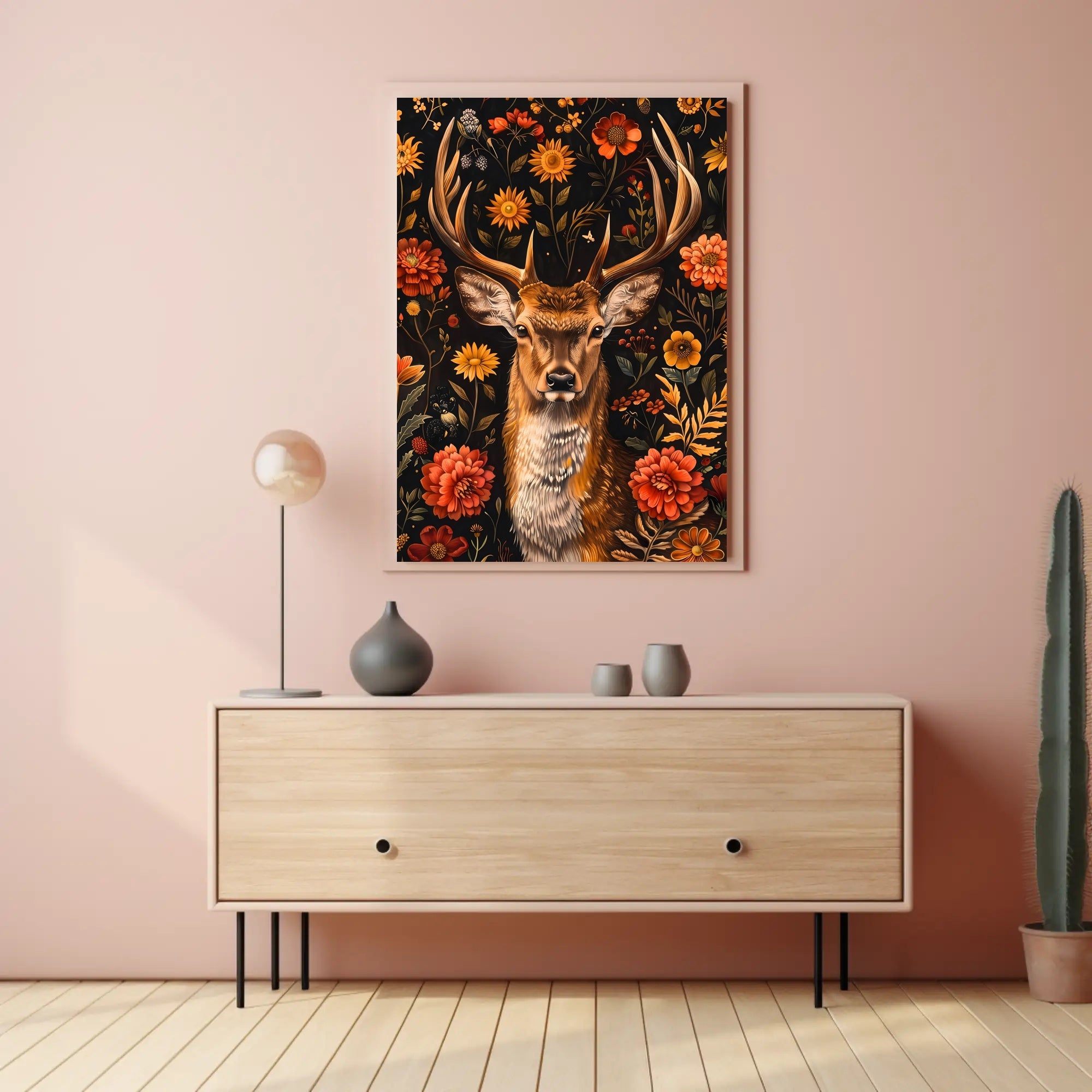 Majestic Deer Floral Wonderland Poster