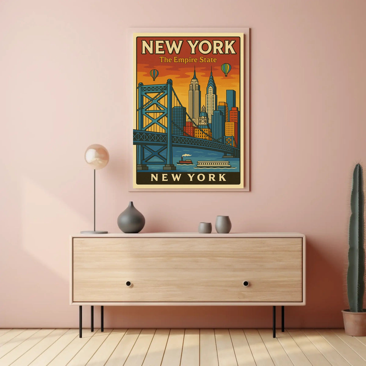 New York City Poster Retro Cityscape Travel Wall Art