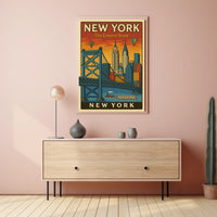 New York City Poster Retro Cityscape Travel Wall Art