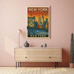 New York City Poster Retro Cityscape Travel Wall Art