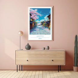 Kyoto Cherry Blossom Street Scene Travel Poster
