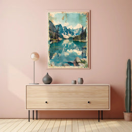 Tranquil Mountain Lake Travel Poster Minimalist