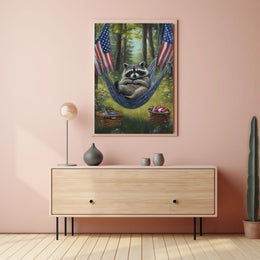 raccoon lounging in a hammock Poster