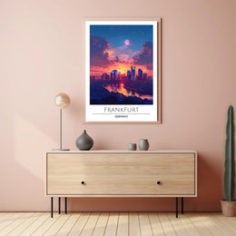Frankfurt Skyline at Vibrant Sunset Urban or Cityscape Poster