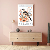 Northern Mockingbird Arkansas State Bird Art Poster