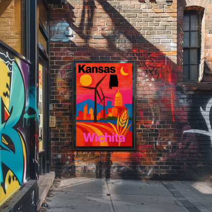 Wichita Kansas Skyline Retro Vintage Travel Poster