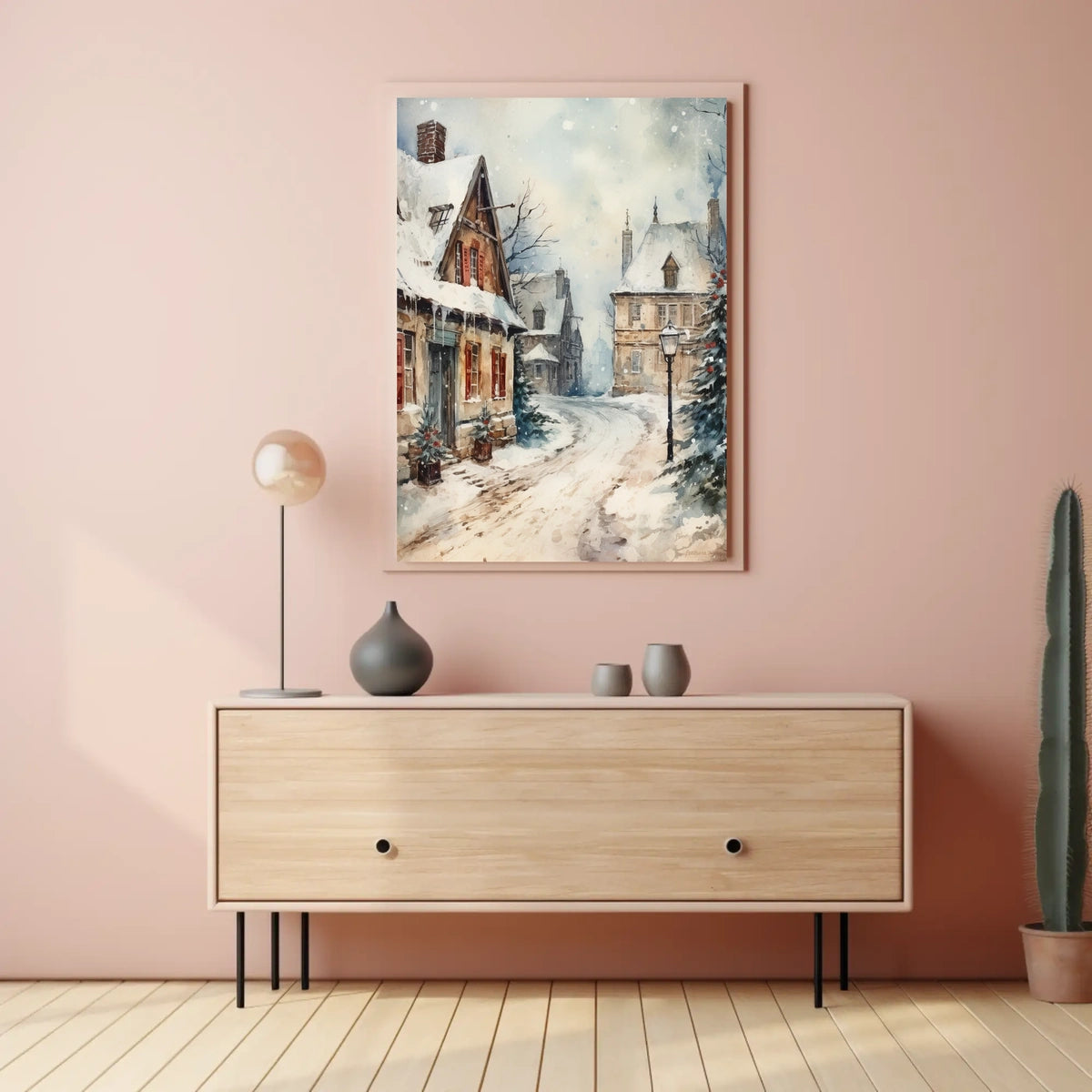 Winter Village Scene Poster
