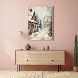 Winter Village Scene Poster