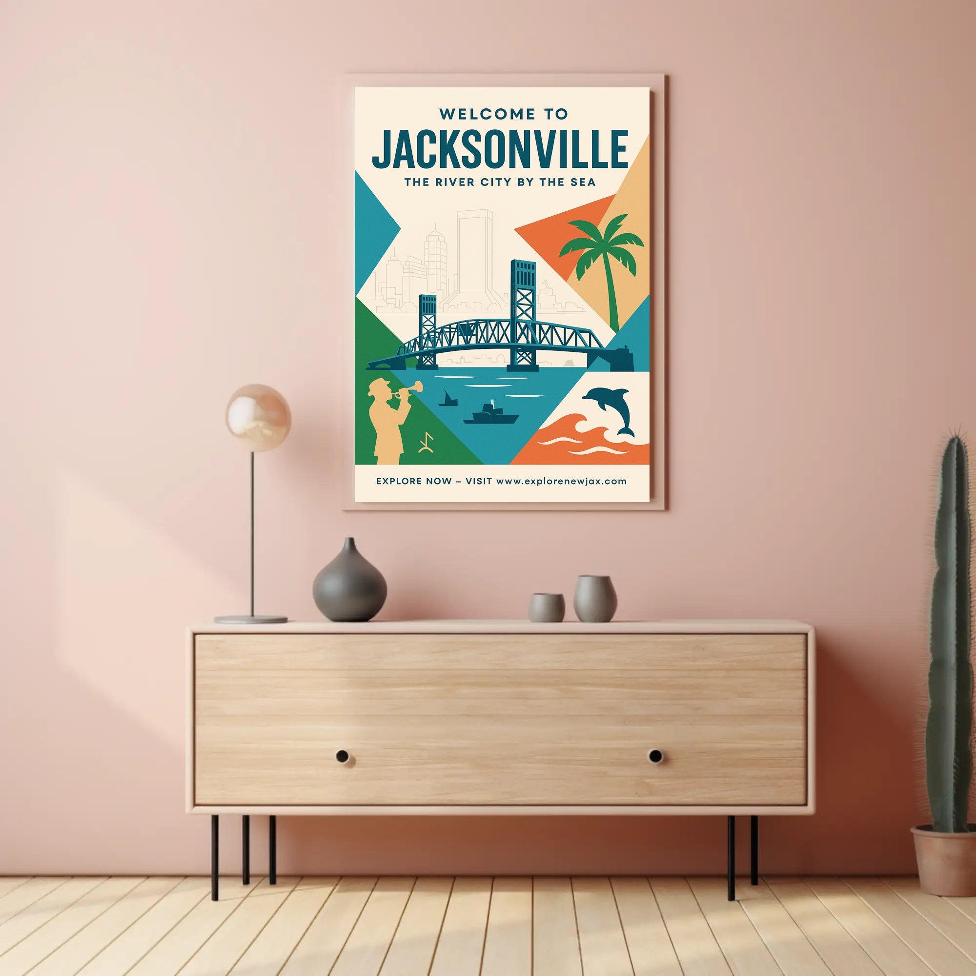 Jacksonville Cityscape Travel Poster PosterGoat