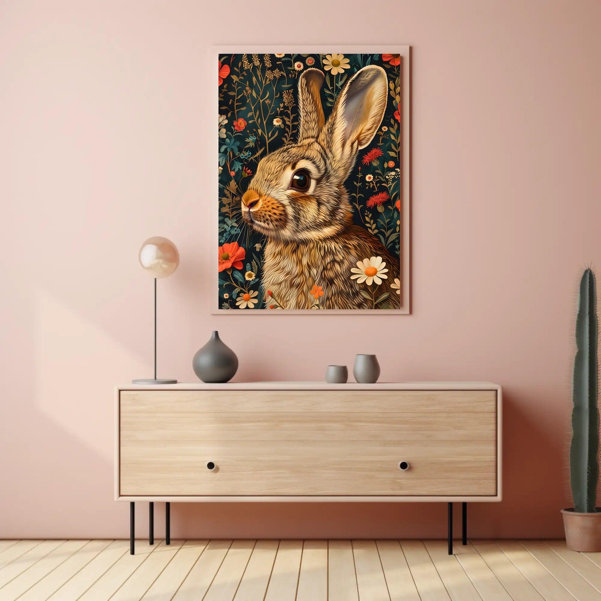 Whimsical Rabbit Floral Wonderland Poster