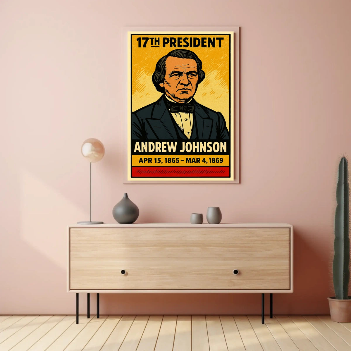 Andrew Johnson 17th President of the United States Inked Comic Style Poster