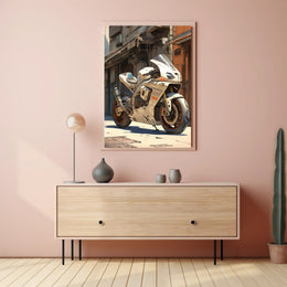 Futuristic Motorcycle In Urban Alley Poster PosterGoat