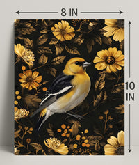 Elegant Yellow Bird Perched Among Flowers Animal Poster