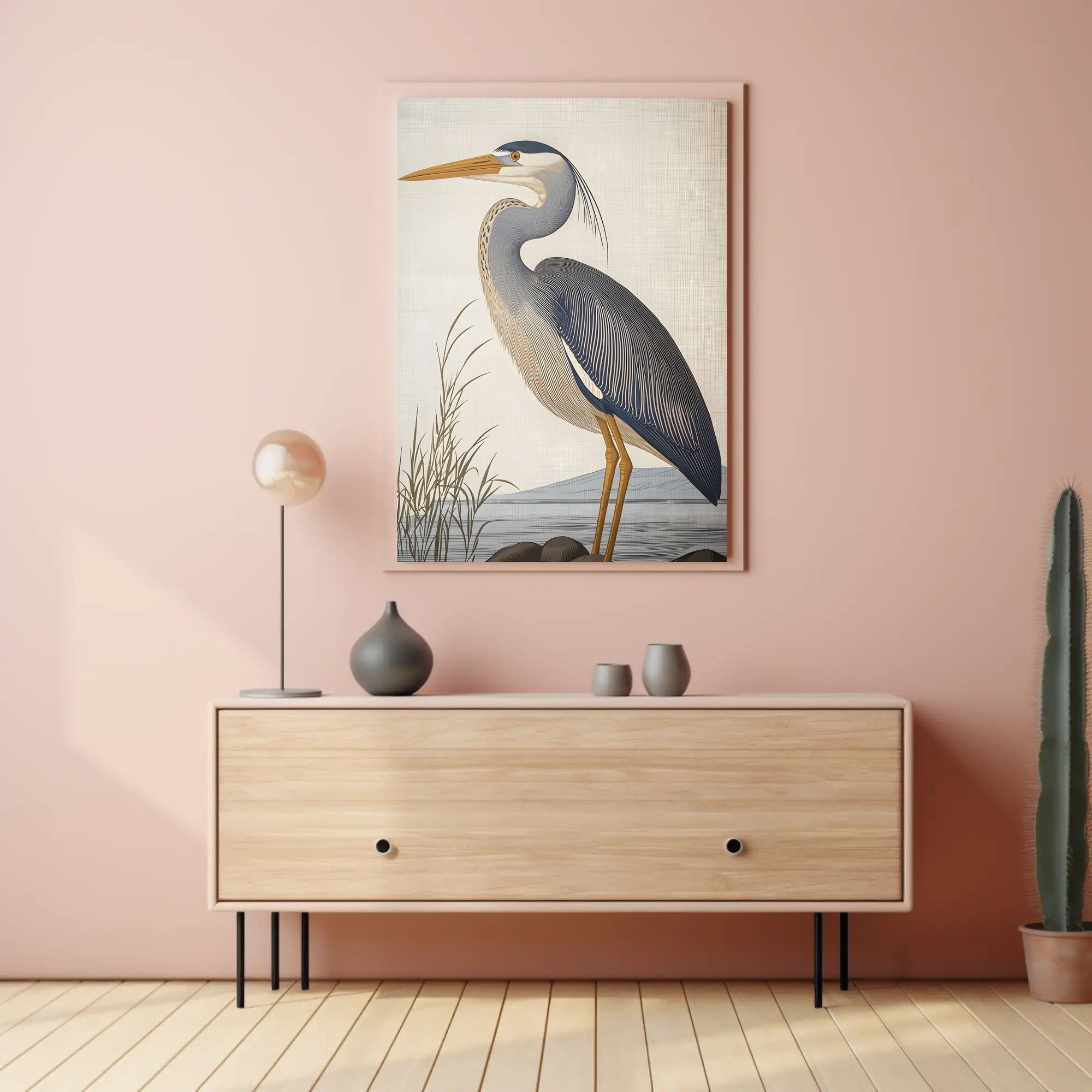 Heron Illustration Poster Elegant Coastal Wall Art