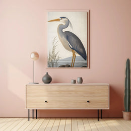 Heron Illustration Poster Elegant Coastal Wall Art
